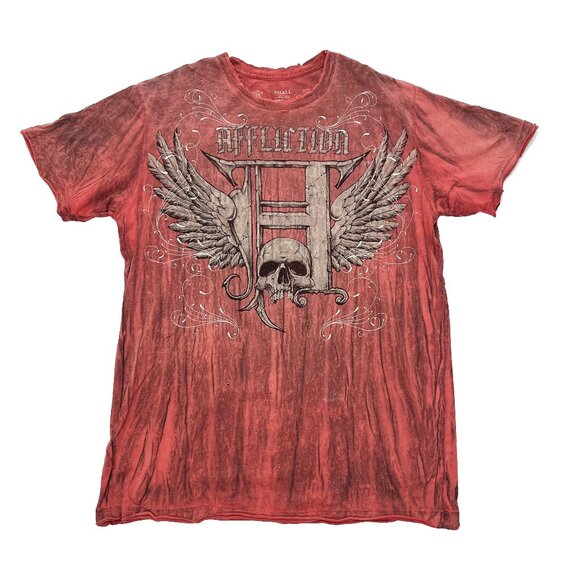 Affliction Y2K Vintage Skull Wings Cross Distressed T-Shirt Flaws Faded Mens S - Picture 1 of 4